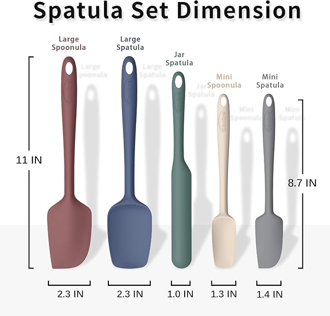 Coukre Silicone Spatula Set of 5,High Temperature Resistant, Food Grade Silicone, Dishwasher Safe, for Baking, Cooking (Pure Colorful A)