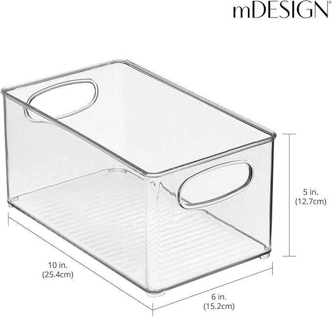 mDesign Plastic Kitchen Organizer - Storage Holder Bin with Handles for Pantry, Cupboard, Cabinet, Fridge/Freezer, Shelves, Counter - Holds Canned Food, Snacks - Ligne Collection - 4 Pack - Clear