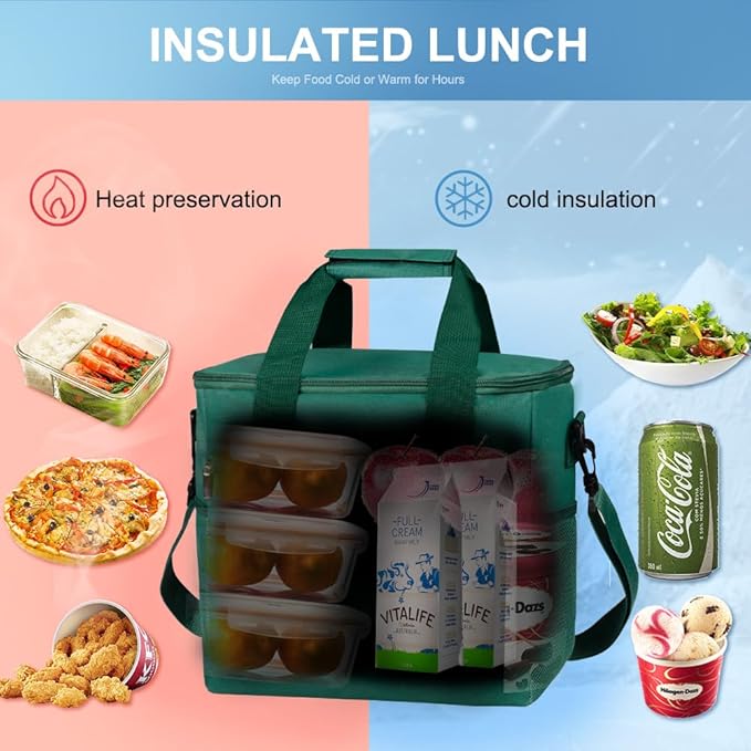 Iknoe Large Cooler Bag Collapsible 24 Can Insulated Bags Leakproof Lunch Cooler Tote with Multi-Pockets for Adult Insulated Thermal Bag for Beach, Picnic, Office Work(Blackish Green)