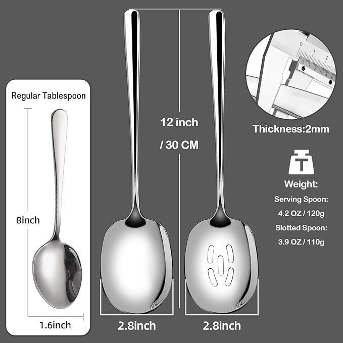SOLEADER Extra Large Serving Spoons Set,12 Inch Stainless Steel Serving Spoon,Cooking Spoon,Pasta Spoon,Buffet Serving Utensils,Spoons Silverware,Foodgrade 18/8 Stainless Steel,Pack of 6