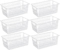 SANNO Wire Metal Baskets Freezer Baskets Farmhouse Organizer Storage Bins Large Organizer Bins for Shelf Storage, Office, Bathroom, Pantry Organization Storage Bins Rack with Handles-Set of 6