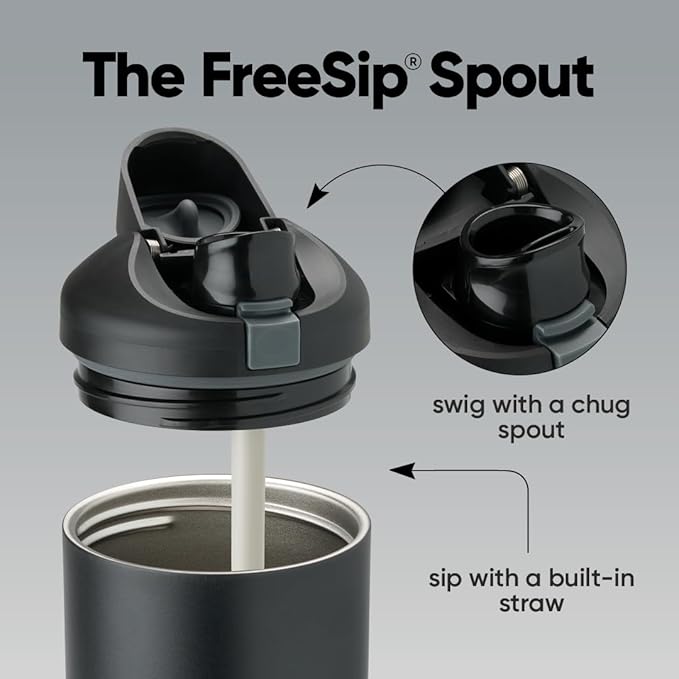 Owala FreeSip Tumbler Insulated Stainless Steel Water Bottle with Built-in Straw and Side Handle, For Travel, Work, School, and Sports, 40oz, BPA Free, Leak Proof, Very, Very Dark (Pack of 6)
