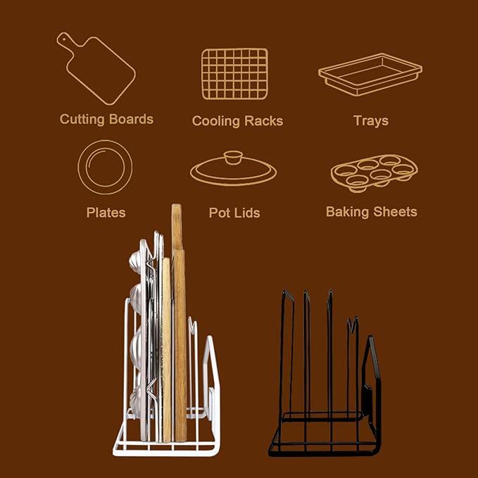 SUNFICON Cutting Board Rack Chopping Board Organizer Stand Holder Kitchen Countertop Pots Pan Lids Rack Organizer Flat Steel 4.92 x 5.7 x 8.47 in. Black