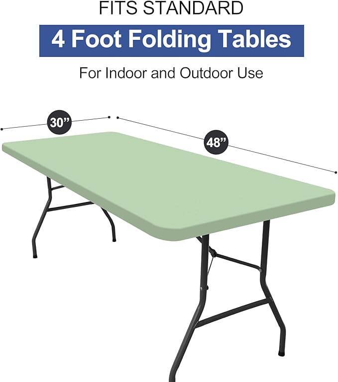 homing Rectangle Table Cloth Cover, Waterproof Polyester Elastic Fitted Tablecloth, Fits for 4 Foot Folding Tables, Washable Table Protector for Picnic, Camping, Outdoor (Green, 30" x 48")