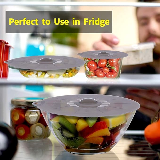 Silicone Lids for Pots and Pans - Silicone Lids for Food and Bowl Covers for Food Safe BPA Free Silicone Bowl Covers Microwave Cover(Gray)
