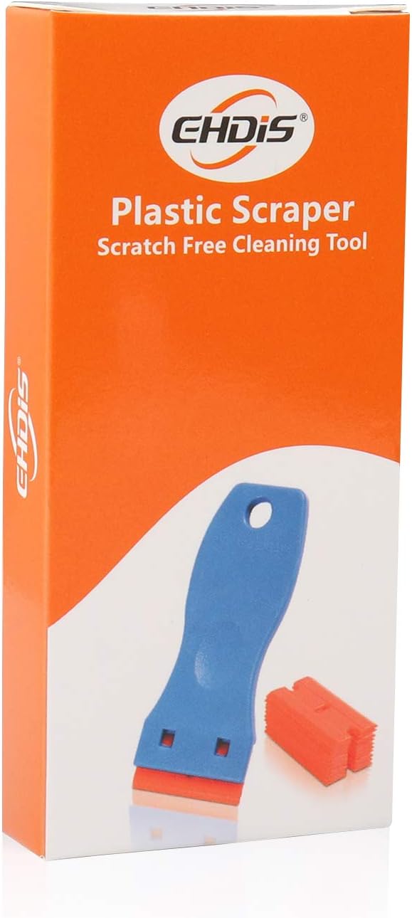 EHDIS 1.5" Plastic Razor Scraper with 10pcs Double Edged Plastic Blades for Removing Labels Stickers Decals on Glass Windows