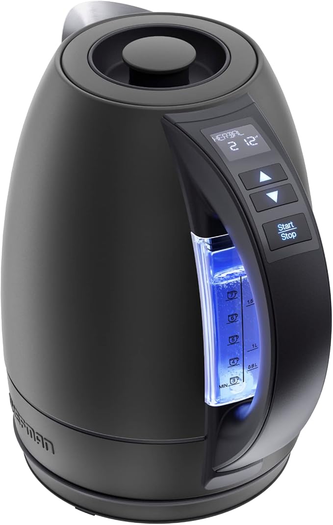 Chefman Electric Tea Kettle, 1.8 Liter Hot Water Electric Kettle Temperature Control Water Boiler with 5 Presets, Tri-Colored LED Lights, Keep Warm, Automatic Shutoff, Black
