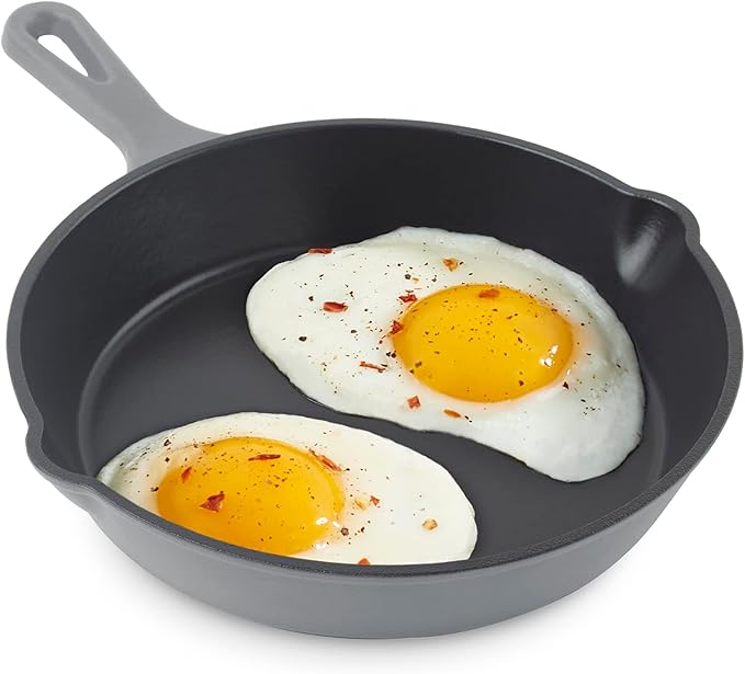DASH Zakarian 7.5" Nonstick Cast Iron Skillet with Pour Spouts for Searing, Baking, Grilling, Roasting and More - Grey