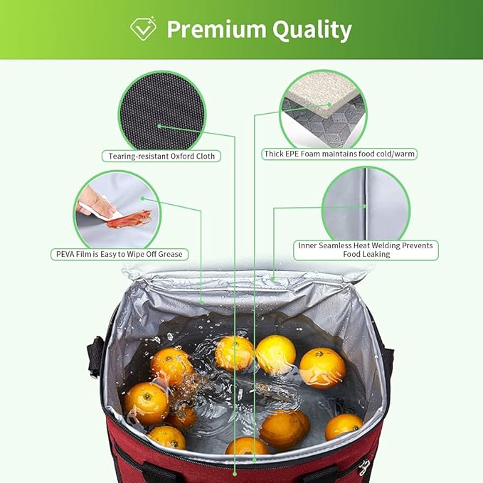 Iknoe Large Cooler Bag Collapsible 24 Can Insulated Bags Leakproof Lunch Cooler Tote with Multi-Pockets for Adult Insulated Thermal Bag for Beach, Picnic, Office Work(Red)