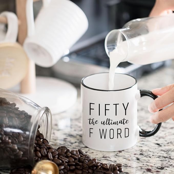 Gelid Fifty The Ultimate F Word - 50th Birthday Gifts for Women and Men - Funny Bday Gift Idea for Mom Dad Husband Wife - 50 Year Old Funny 11 oz Tea Cup Coffee Mug