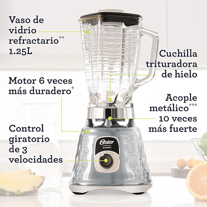 Oster Original 3 Speed Chrome Blender, 6 Times more Durable Motor, 10 Times Stronger, 5 Cup Glass Jar