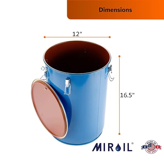 MirOil 6-Gallon Fryer Grease & Oil Disposal Caddy – Model #30L – Steel Bucket w/Locking Lid – Used Hot Oil Container – Food Safe Cooking Grease Bucket w/Lid – Commercial Food Truck Accessories