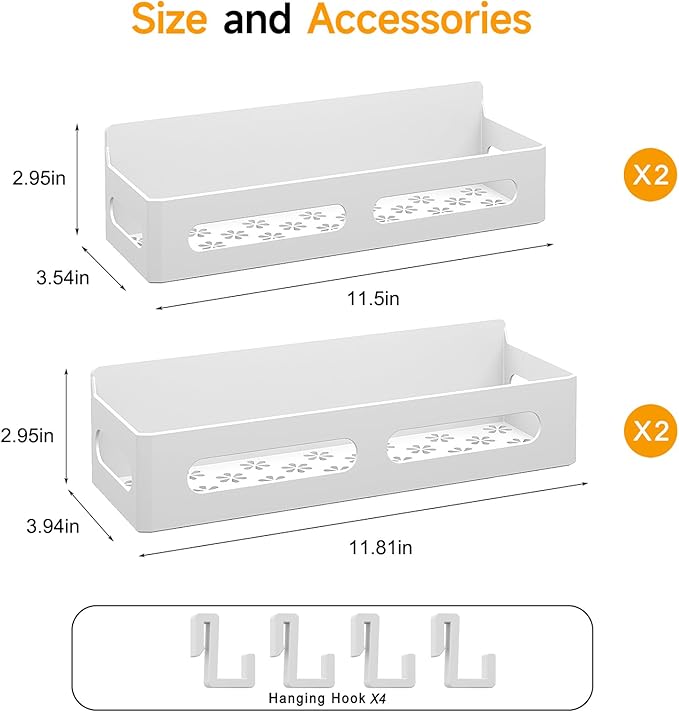 4 Pack Magnetic Spice Rack for Refrigerator, Spice Rack Organizer, Moveable Magnetic Shelf Fridge Organizer with 4 Hooks for Kitchen and Oven Organization, White