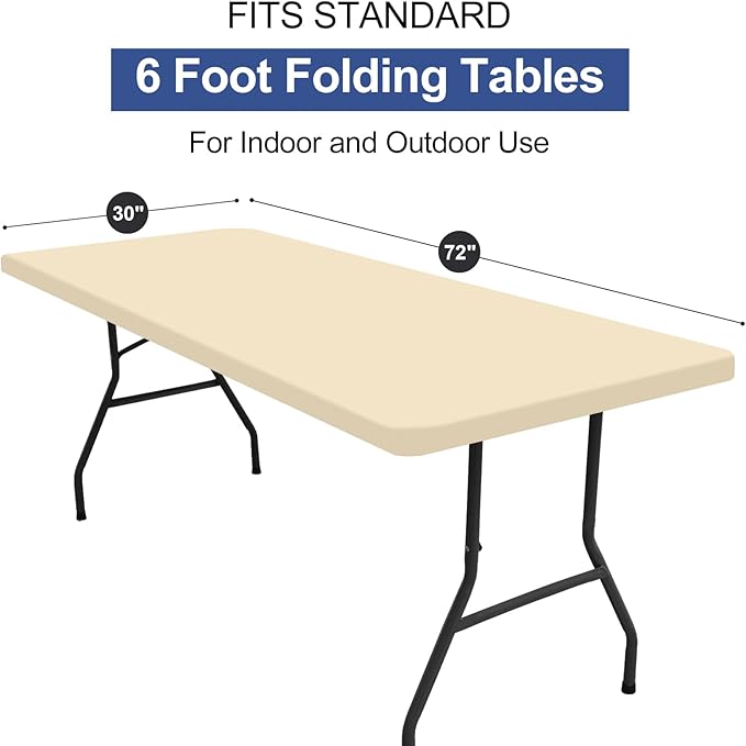 homing Rectangle Table Cloth Cover, Waterproof Polyester Elastic Fitted Tablecloth, Fits for 6 Foot Folding Tables, Washable Table Protector for Picnic, Camping, Outdoor (Champagne, 30" x 72")