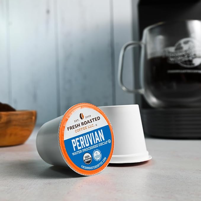 Fresh Roasted Coffee, USDA Organic Peru Water-Processed Decaf | 3rd Party Tested for Pesticides, Mold, Mycotoxins, Kosher | 100% Arabica, Specialty Grade, Med Roast 24 Pods for K Cup Brewers