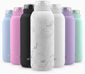 Ello Cooper 22oz Stainless Steel Water Bottle with Straw and Carry Handle, Double Walled and Vacuum Insulated Metal, Leak Proof Locking Lid with Soft Silicone Spout, Reusable, BPA Free, White Marble