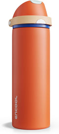 Insulated Water Bottle with Straw - Encool Stainless Steel Water Bottle with Push Button Lid, Leak-Proof & BPA-Free, Keeps Cold for 24 Hours for Sports, Travel, Gym (24 oz, Salmon)