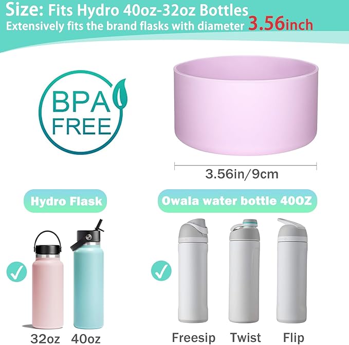 WK IEASON Protective Silicone Base Boot for Hydro Flask Mouth, Anti-Slip Silicone Sleeve Cover Bumper for Hydro Water Bottle Accessories -3.56inch Bottom Diameter
