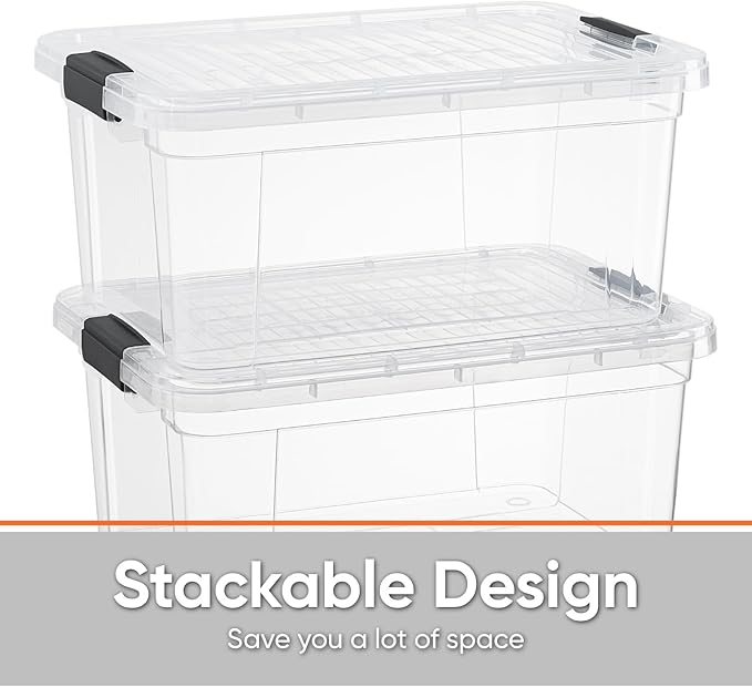 Superio Clear Plastic Storage Bin with Lid, 11 Qt, Non-Toxic, BPA Free, Odor Free, Organizer Storage Box, Stackable Plastic Tote for Home, Garage, School, and Office