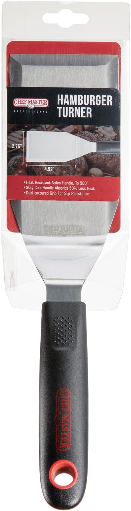 Chef Master 90283 High Heat Hamburger Turner Spatula, 4.92" x 2.76" Blade | Heat Resistant Handle | Slip Resistant Grip | Dishwasher Safe