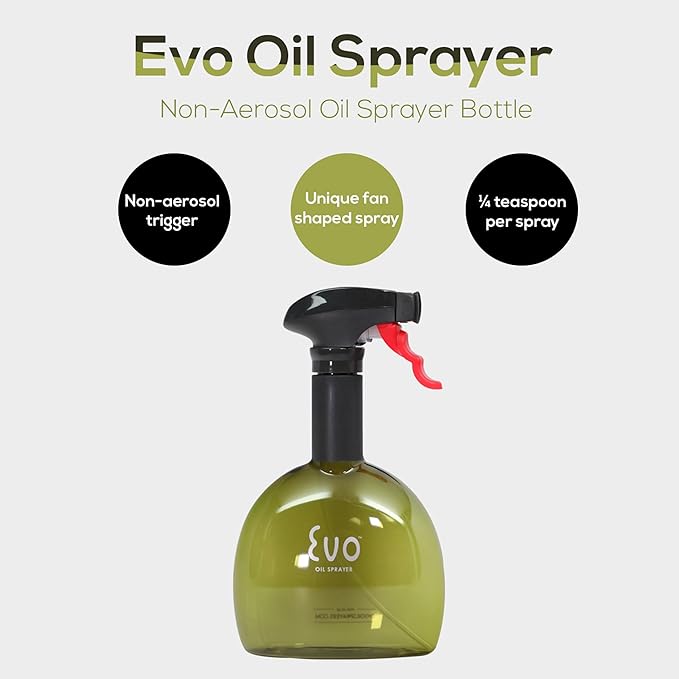 Evo Oil Sprayer Mini Non-Aerosol for Olive Oil, Cooking Oils, and Vinegars, Green, 8-Ounce Capacity, Set of 2