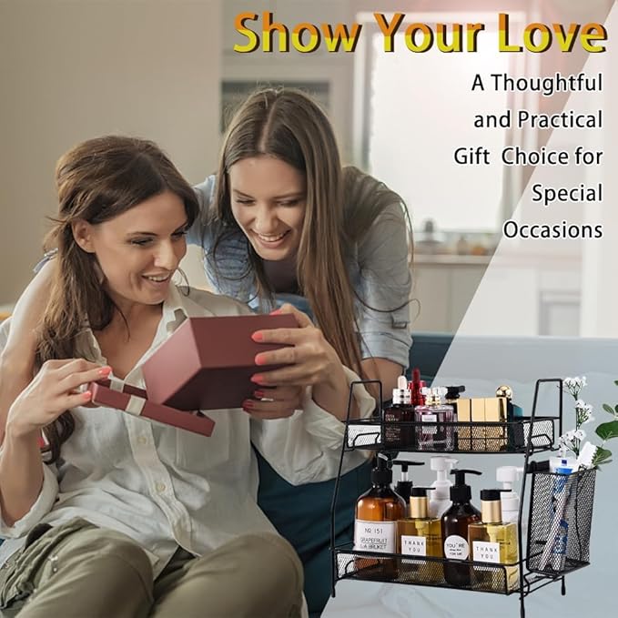 LEMIKKLE Countertop Organizer for Bathroom, Bedroom & Kitchen Counter Shelf with Small Basket