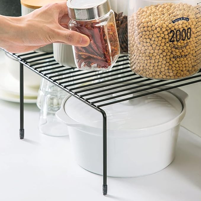 Tomorotec Expandable Shelf Organizer for Kitchen Countertop, Metal Cabinet Pantry Shelf, Spice Rack Organizer, Space Saving Non Slip Rustproof, Black