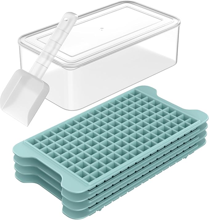 Mini Ice Cube Tray for Freezer: FDDBI Small Ice Trays for Freezer with Bin - 117×4PCS Easy Release Nugget Ice Tray - Crushed Ice Tray with Container