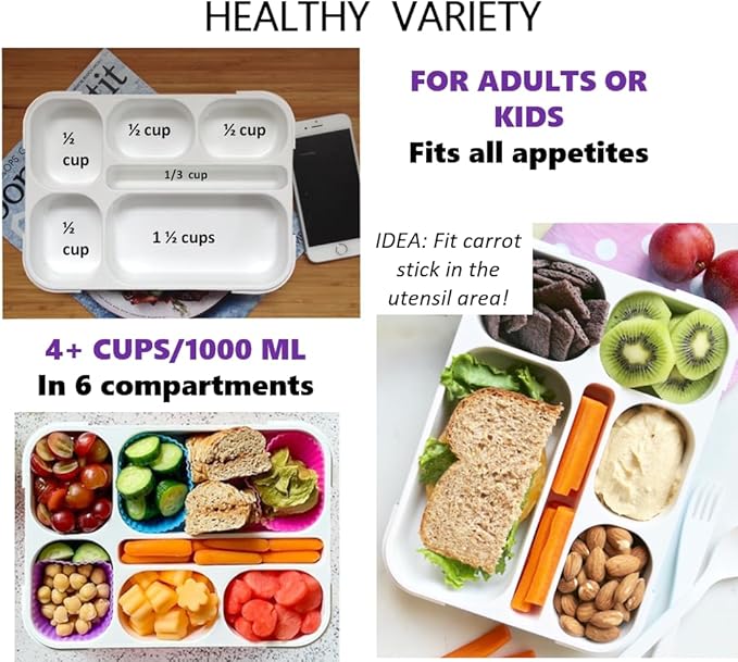 kinsho Glitter Lunch Box Bento Boxes for Girls, Meal and Snack Containers for Toddler Daycare, School, Travel, 6 Divided Compartments, Cute 2 Pack Set, Utensils, Pink Purple Lilac