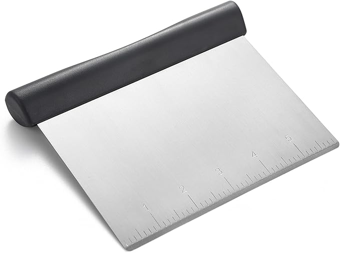 Spring Chef Gray Bench Scraper - Stainless Steel Dough Cutter Tool with Bowl Pastry Scraper for Pizza, Bread, Cake - Pastry Knife - Kitchen Dough Scraper for Baking - Food Scraper with Markings