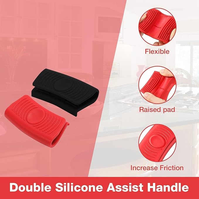 2 Pairs Silicone Pot Handle Cover, Heat Resistant Pan Handle Sleeve, Nonslip Silicone Handles for Pots, Pans, Enameled Griddles, Casserole, Frying, and Cookware