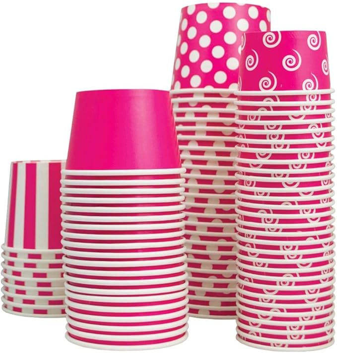 UNIQ 1000-Count 4 oz Polka Dot Paper Ice Cream Cups Pink Color | Disposable Dessert Bowls in Multiple Colors | Frozen Dessert Supplies