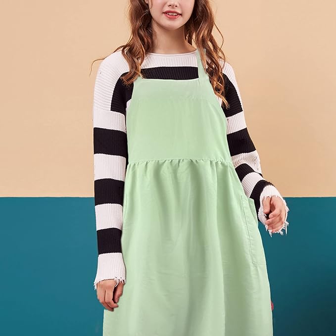 Uaussi Cotton Linen Apron Cross Back Work Apron for Women with Pockets Pinafore Dress X Cross Halter Apron for Chef Gardening