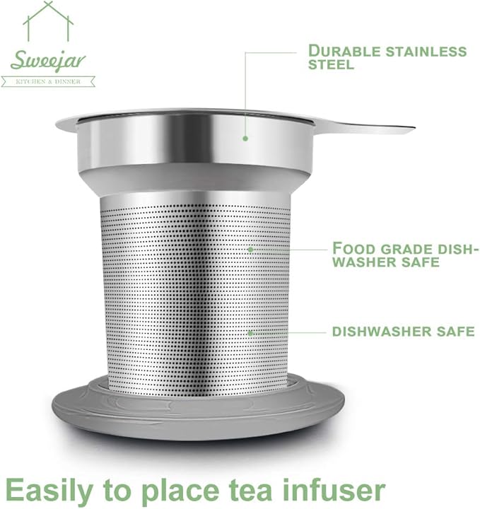 Sweejar Porcelain Tea Mug with Infuser and Lid,Teaware with Filter, Loose Leaf Tea Cup Steeper Maker, 16 Fl Oz for Tea/Coffee/Milk/Women/Office/Home/Gift (Gradient Green)