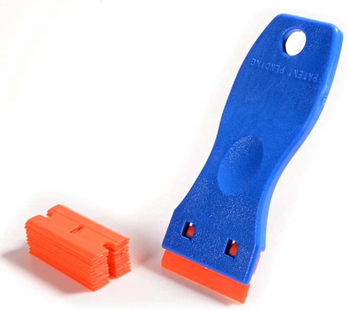 EHDIS 1.5" Plastic Razor Scraper with 10pcs Double Edged Plastic Blades for Removing Labels Stickers Decals on Glass Windows