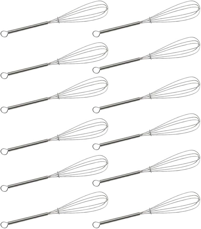 CHuangQi (Pack of 12) 7 inch Stainless Steel Whisk for Cooking, Blending, Whisking, Beating, Stirring, Balloon Whisk/Kitchen Whisk