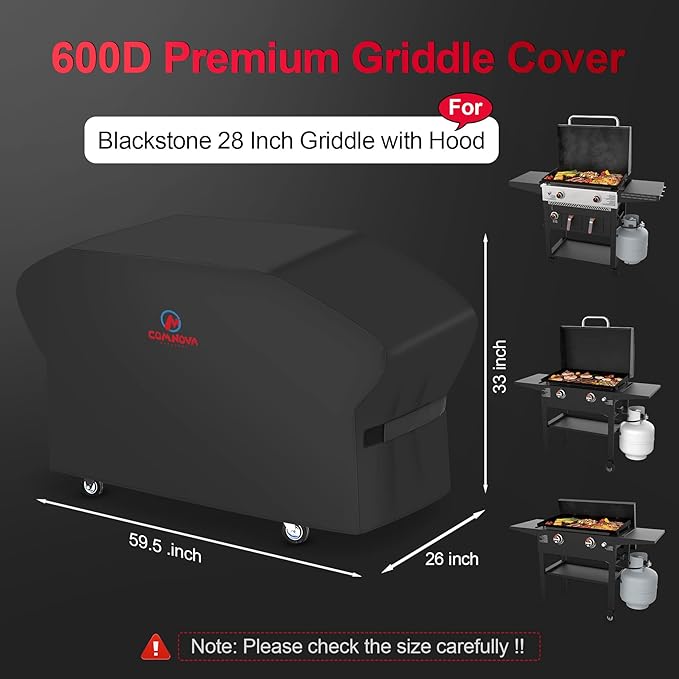 Comnova Griddle Cover for Blackstone 28 Inch With Hood - 600D Heavy Duty Waterproof Flat Top Grill Cover for Pro Series, BBQ Cover for Models 1883, 1924 and More