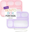 kinsho Glitter Lunch Box Bento Boxes for Girls, Meal and Snack Containers for Toddler Daycare, School, Travel, 6 Divided Compartments, Cute 2 Pack Set, Utensils, Pink Purple Lilac