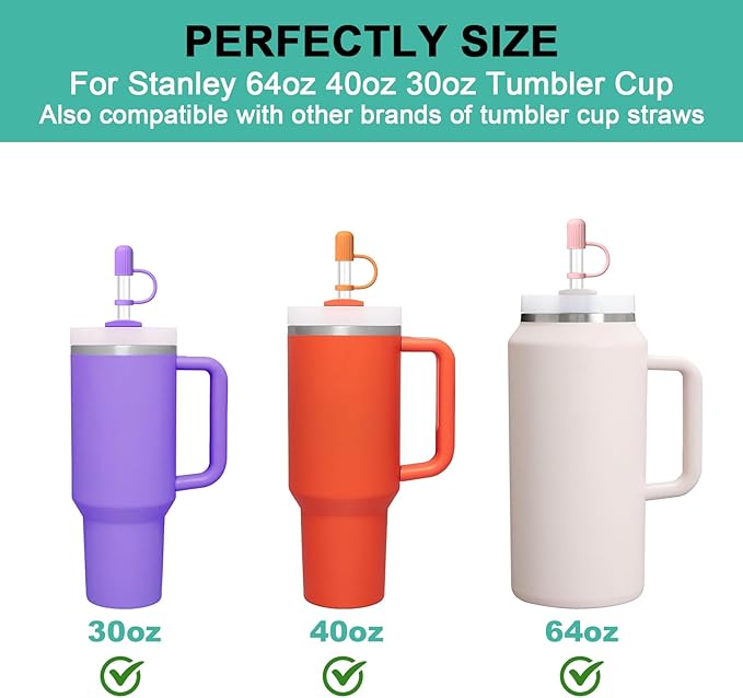 12 Clear Replacement Straws with Cover Caps for Stanley|Owala|Simple Modern 40 oz 30 oz 20 oz 14 oz Tumbler, Reusable Drinking Straws with Topper, Stopper, Cleaning Brush for Stanley Cup Accessorie