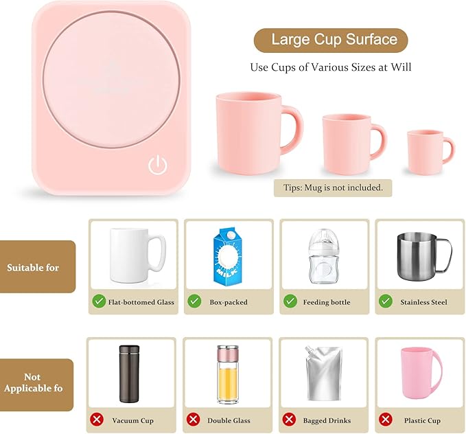 VOBAGA Coffee Mug Warmer for Desk with Auto Shut Off & 3-Temp Settings, Coffee Cup Warmer with Smart Safety Alert Home Office Accessory, Perfect for Coffee, Tea, Milk (No Mug)