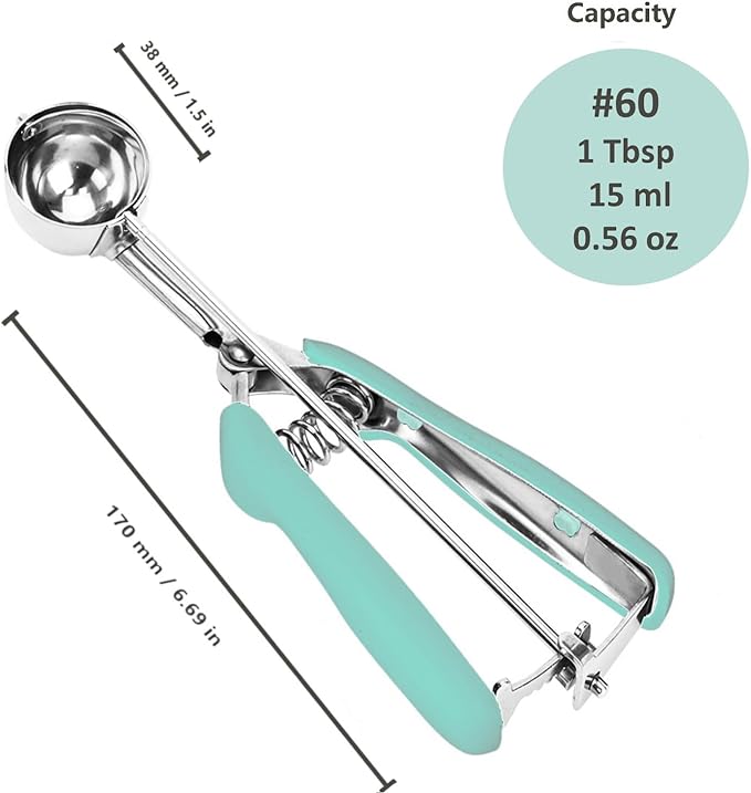 Cookie Scoop, 18/8 Stainless Steel Cookie Scooper, Cookie Scoops for Baking, 1 Tbsp/ 15 ml / 0.5 oz Cookie Dough Scoop, Ice Cream Scooper with Trigger Release, Cookie Scooper for Baking(Mint Green)…