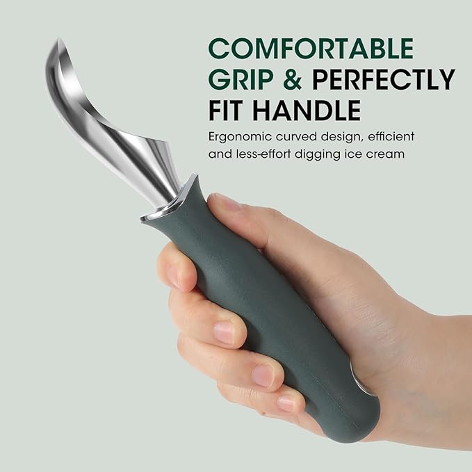 Beneno Heavy Duty Ice Cream Scoop - Upgraded Anti-Fracture Design, Comfortable Grip Long Handle, Effortless Scooping & Dishwasher Safe, Green