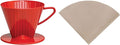 Fino Pour-Over Reusable Coffee Brewing Cone Plus 100 Disposable Unbleached Paper Filters, Number 2-Size, Red