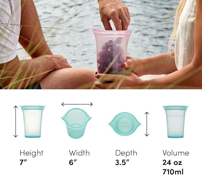 Zip Top Reusable Food Storage Bags | Large Cup [Gray] | Silicone Meal Prep Container | Microwave, Dishwasher and Freezer Safe | Made in the USA