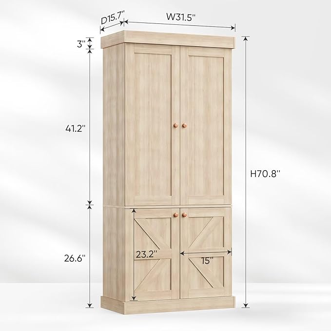 70.8" Tall Bookshelf with Doors, Farmhouse Modular Bookcase with 4-Tier Adjustable Shelves, Large Storage Cabinet for Home Office, Living Room, Brown, Set of 3