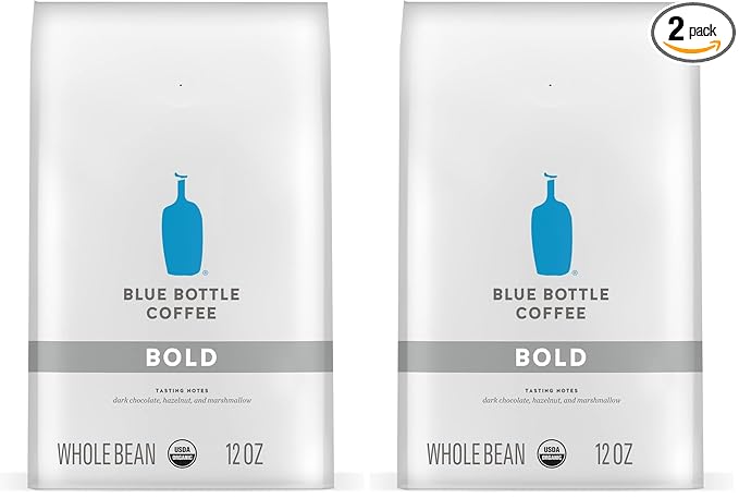 Blue Bottle Whole Bean Organic Coffee, Bold, Dark Roast, 12 Ounce bag (Pack of 2)