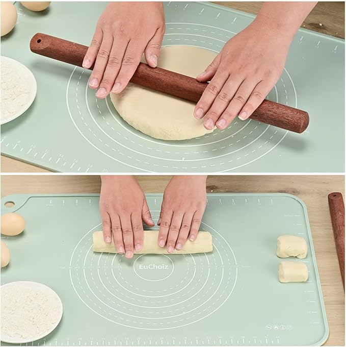 Silicone Pastry Mat 20"*16" Extra Thick Non Stick Baking Mat Food Grade Silicone Dough Rolling Bake Mat with Edge Heightening Green