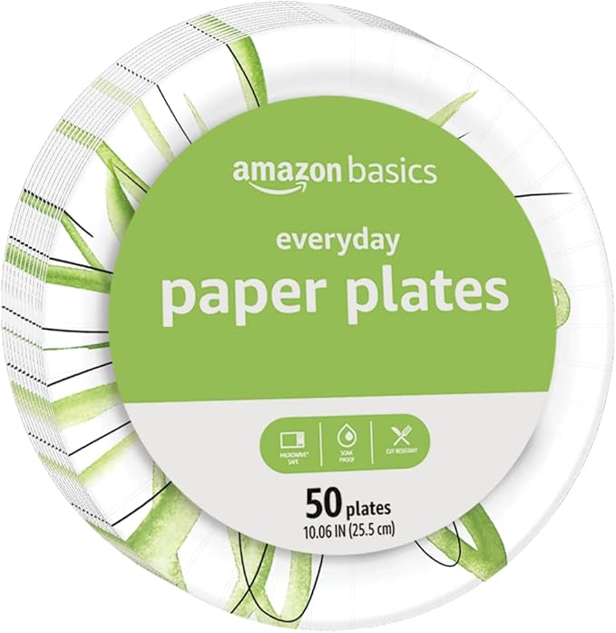 Amazon Basics Everyday Paper Plates, 10 Inch, Disposable, 50 Count