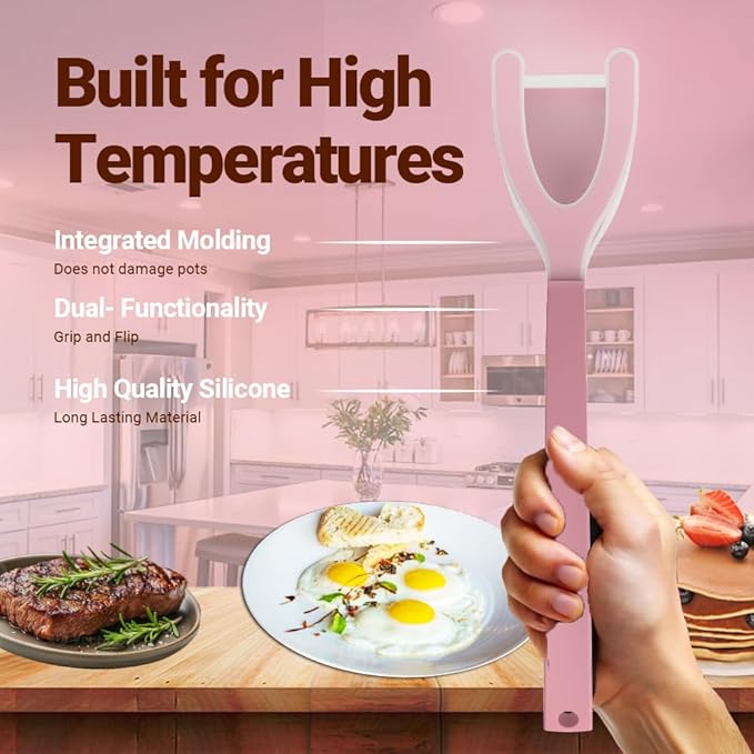 Silicone Egg Flipper Spatula Tongs (Set of 1) – Non-Stick 2-in-1 Grip & Flip Kitchen Tongs for Pancakes, Fish, Eggs, and More – Heat Resistant Cooking Tool (Pink)