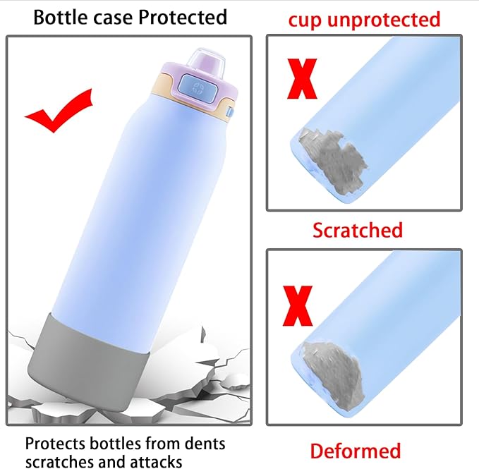2 PCS Silicone Bottom for Ello Pop 32 OZ Water Bottle, Water Boot for Ello Pop,Avoid Scratches and Noise (Gray, 22oz)